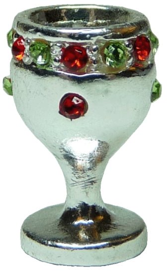 Dollhouse Silver Chalice Goblet with Rubies & Emeralds 1:12 Scale Miniature - MiniatureCrush