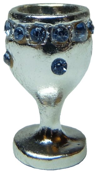 Dollhouse Silver Chalice Goblet with Sapphire Jewels 1:12 Scale Miniature - MiniatureCrush