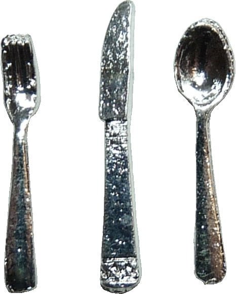 Dollhouse Silver Flatware 1 Place Setting 1:12 Scale Miniature Kitchen - MiniatureCrush