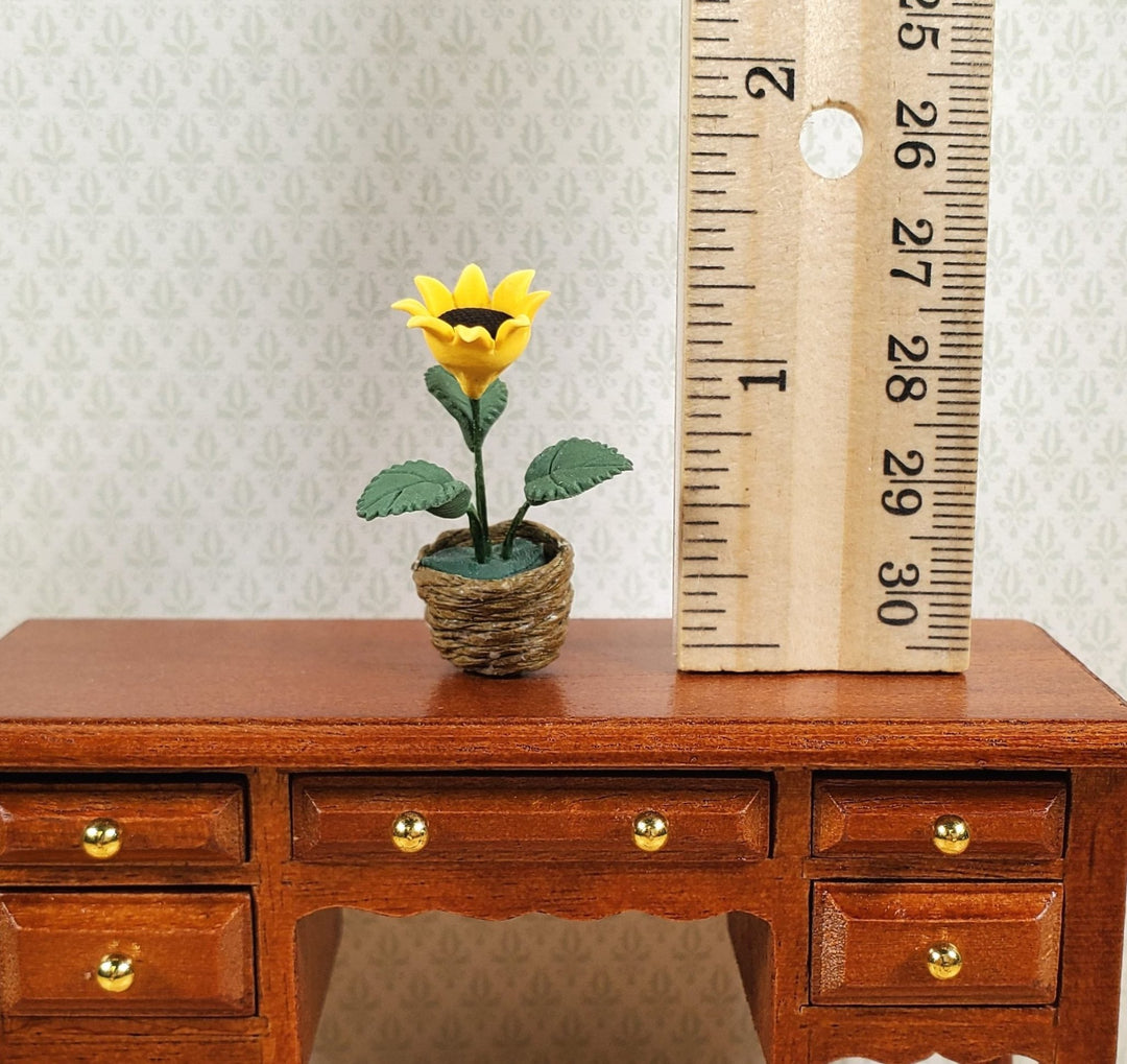 Dollhouse Single Sunflower Plant in a Natural Woven Planter 1:12 Scale Miniature - MiniatureCrush