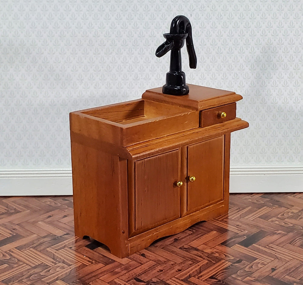 Dollhouse Sink Vintage Style with Pump Walnut Finish 1:12 Scale Miniature Kitchen Furniture - Miniature Crush