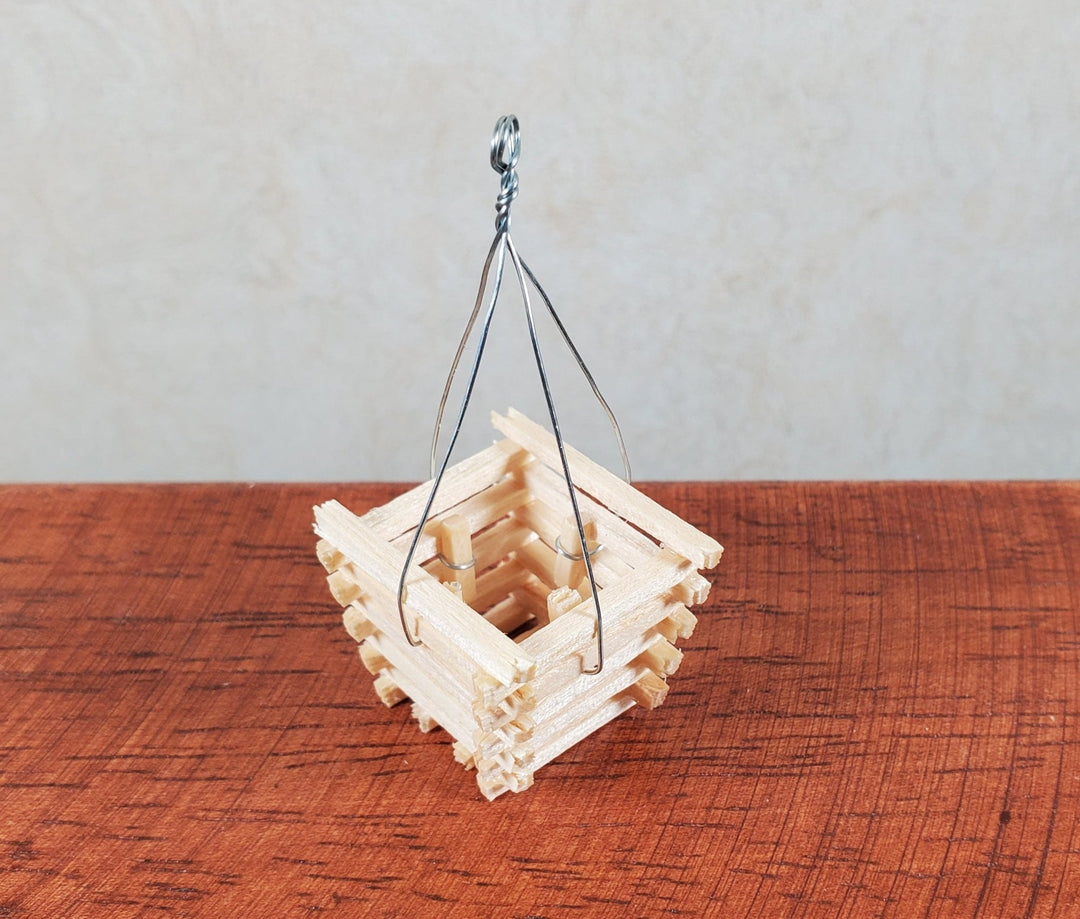 Dollhouse Slatted Wood Hanging Basket Planter 1:12 Scale Miniature - MiniatureCrush