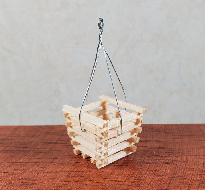 Dollhouse Slatted Wood Hanging Basket Planter 1:12 Scale Miniature - MiniatureCrush