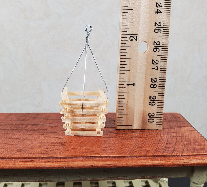 Dollhouse Slatted Wood Hanging Basket Planter 1:12 Scale Miniature - MiniatureCrush
