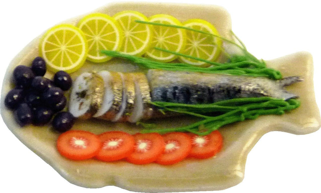 Dollhouse Sliced Fish with Garnish on a Fish Plate 1:12 Scale Miniature Food - MiniatureCrush