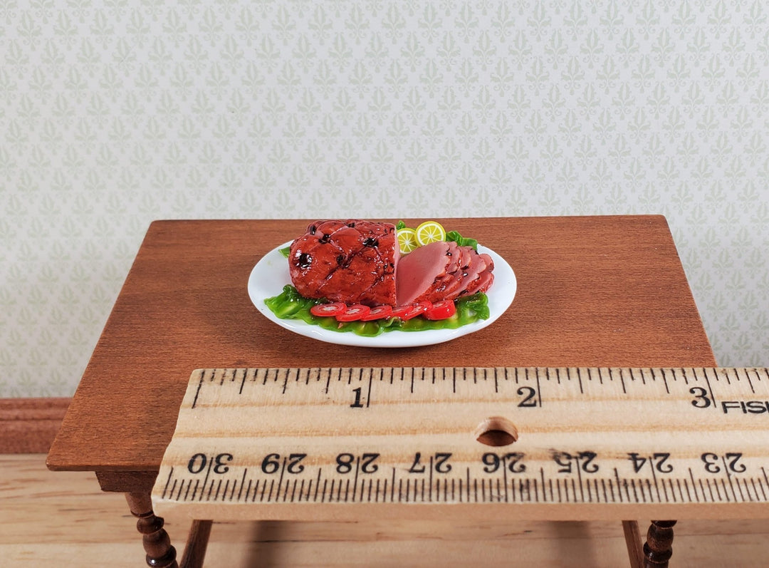 Dollhouse Sliced Ham with Garnishes on an Oval Platter 1:12 Scale Miniature Food - MiniatureCrush