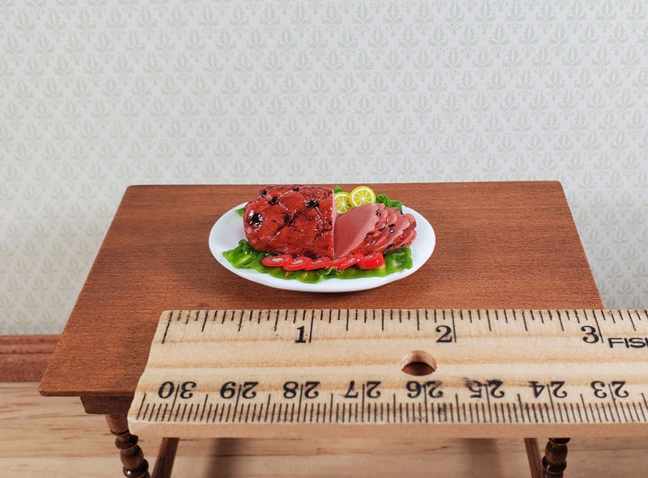Dollhouse Sliced Ham with Garnishes on an Oval Platter 1:12 Scale Miniature Food - MiniatureCrush