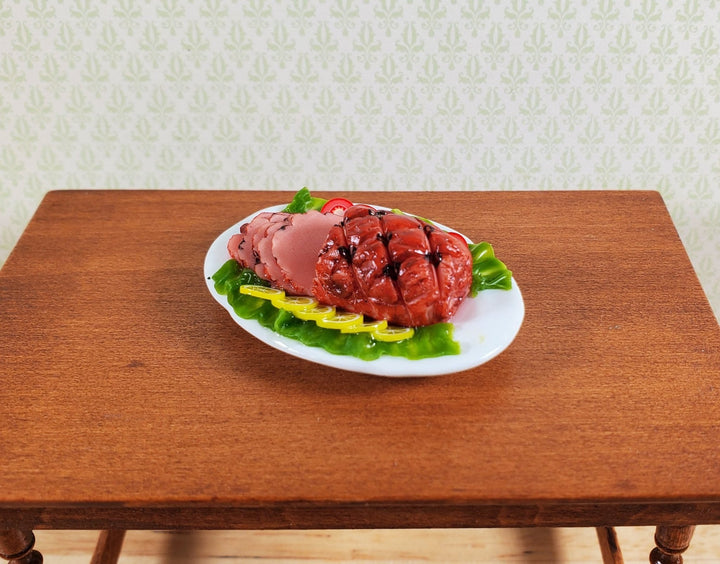Dollhouse Sliced Ham with Garnishes on an Oval Platter 1:12 Scale Miniature Food - MiniatureCrush