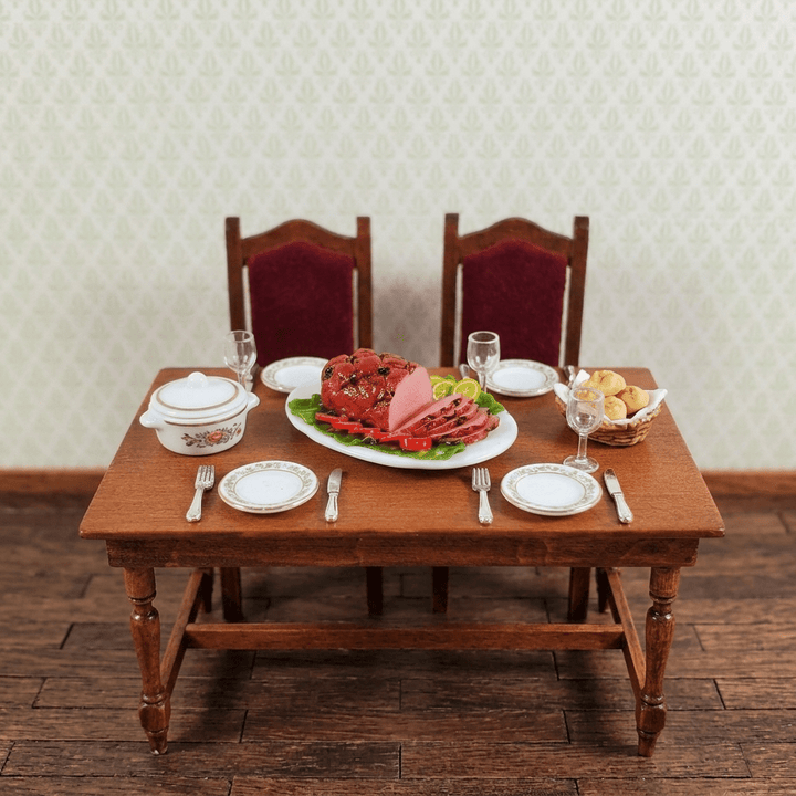 Dollhouse Sliced Ham with Garnishes on an Oval Platter 1:12 Scale Miniature Food - MiniatureCrush