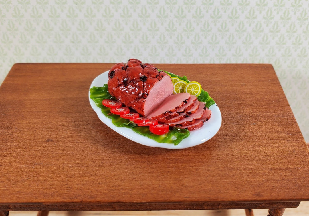 Dollhouse Sliced Ham with Garnishes on an Oval Platter 1:12 Scale Miniature Food - MiniatureCrush