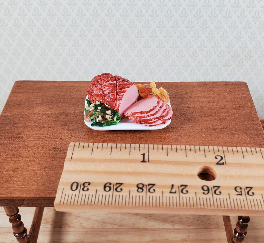 Dollhouse Sliced Ham with Sweet Potatoes on Ceramic Platter 1:12 Scale Miniature - MiniatureCrush
