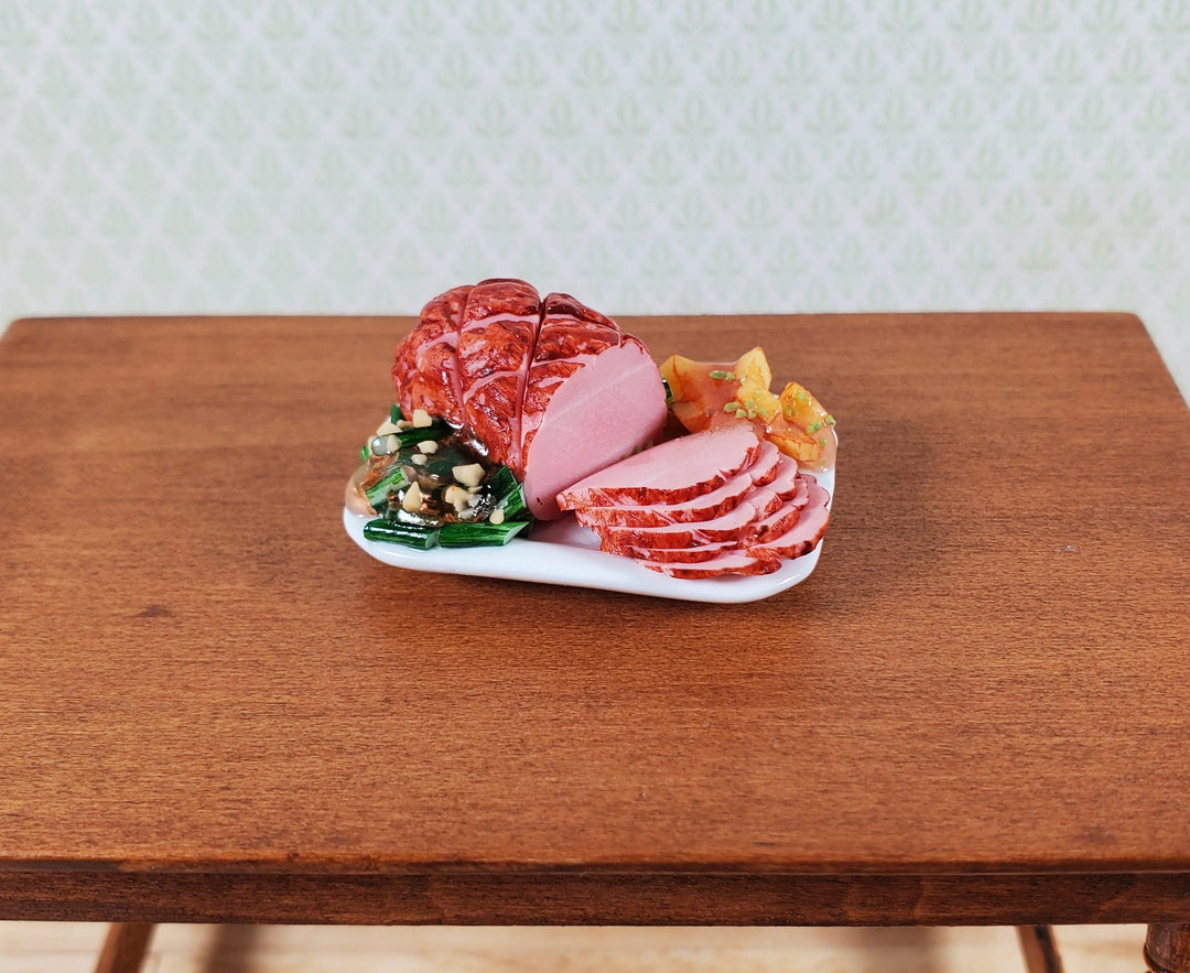 Dollhouse Sliced Ham with Sweet Potatoes on Ceramic Platter 1:12 Scale Miniature - MiniatureCrush