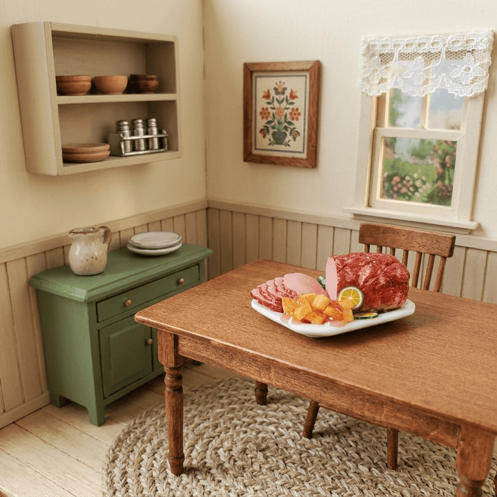 Dollhouse Sliced Ham with Sweet Potatoes on Ceramic Platter 1:12 Scale Miniature - MiniatureCrush