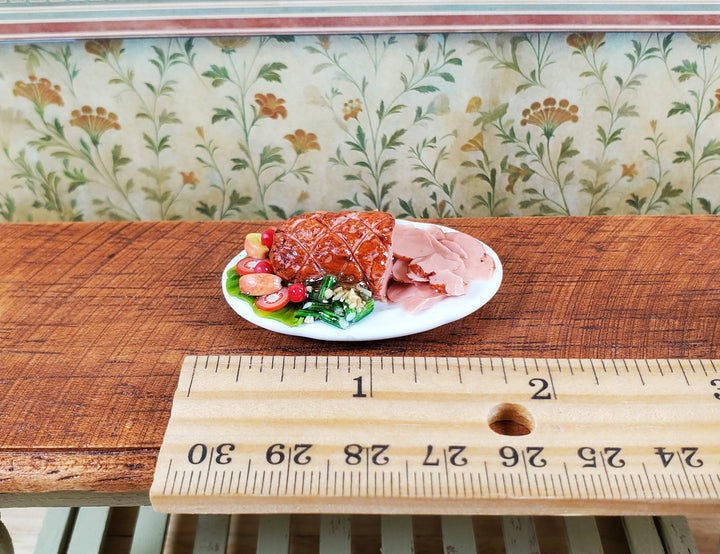 Dollhouse Sliced Ham with Vegetables on Ceramic Platter 1:12 Scale Miniature - MiniatureCrush