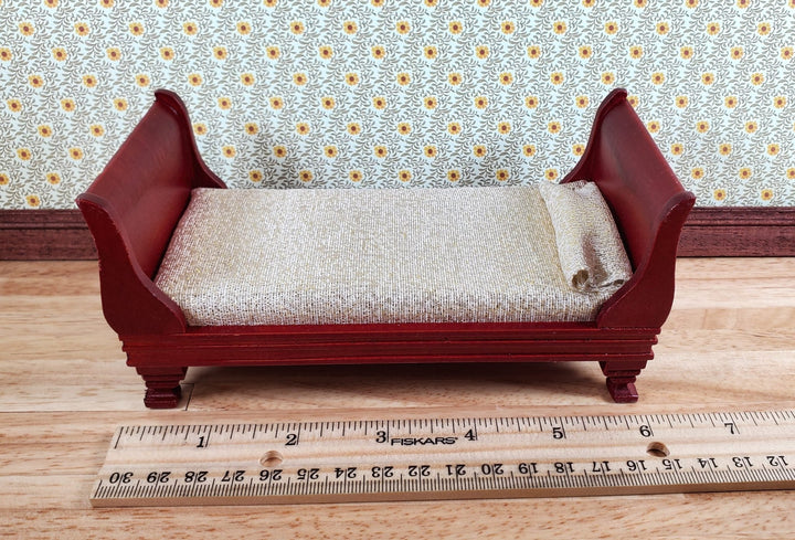 Dollhouse Small Bed Single Sleigh Mahogany Finish 1:12 Scale Bedroom Furniture - Miniature Crush