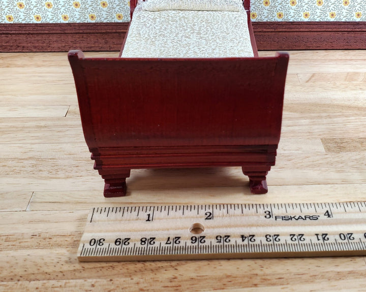 Dollhouse Small Bed Single Sleigh Mahogany Finish 1:12 Scale Bedroom Furniture - Miniature Crush