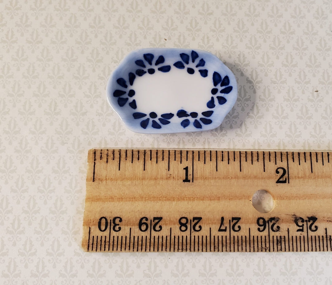 Dollhouse Small Blue Patterned Ceramic Platter 1:12 Scale Miniature - MiniatureCrush