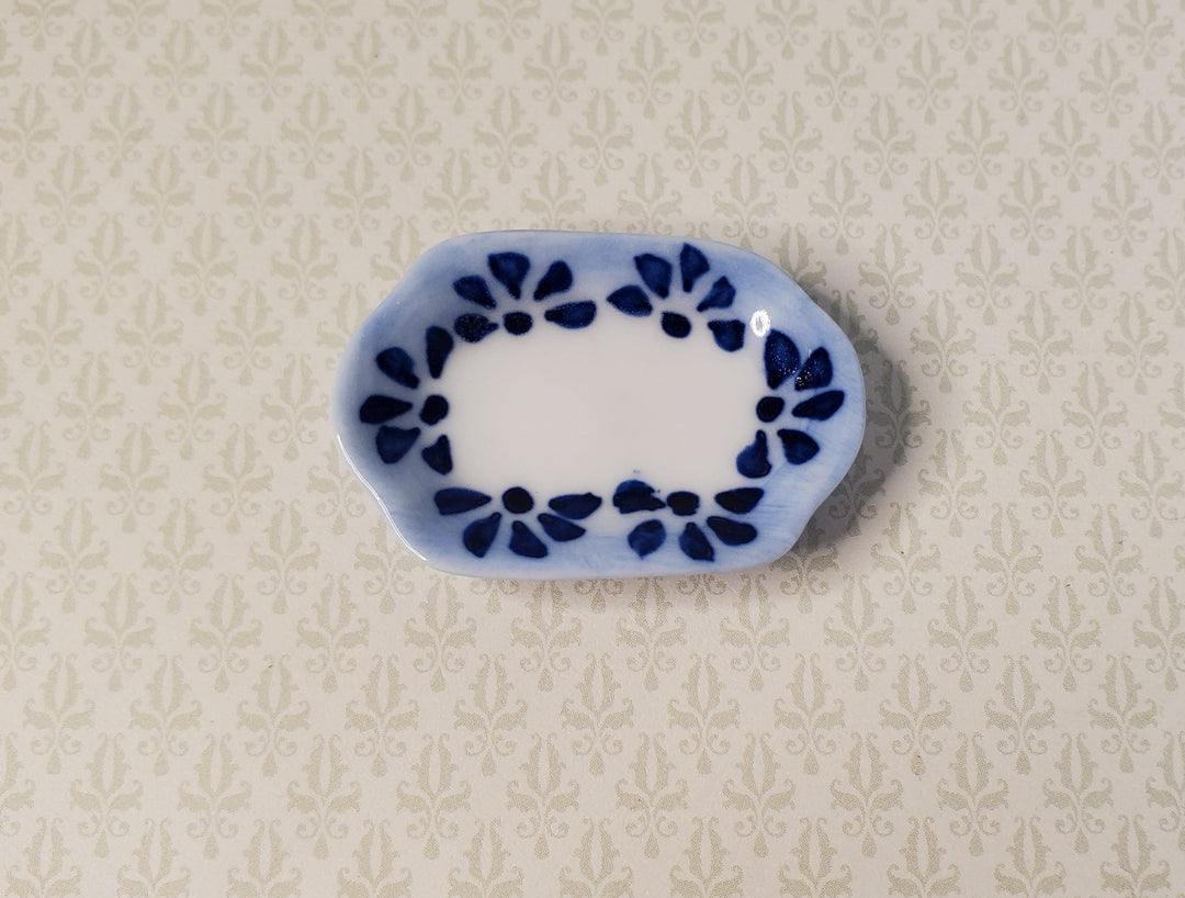 Dollhouse Small Blue Patterned Ceramic Platter 1:12 Scale Miniature - MiniatureCrush