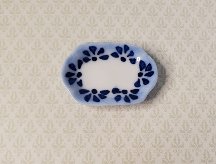 Dollhouse Small Blue Patterned Ceramic Platter 1:12 Scale Miniature - MiniatureCrush