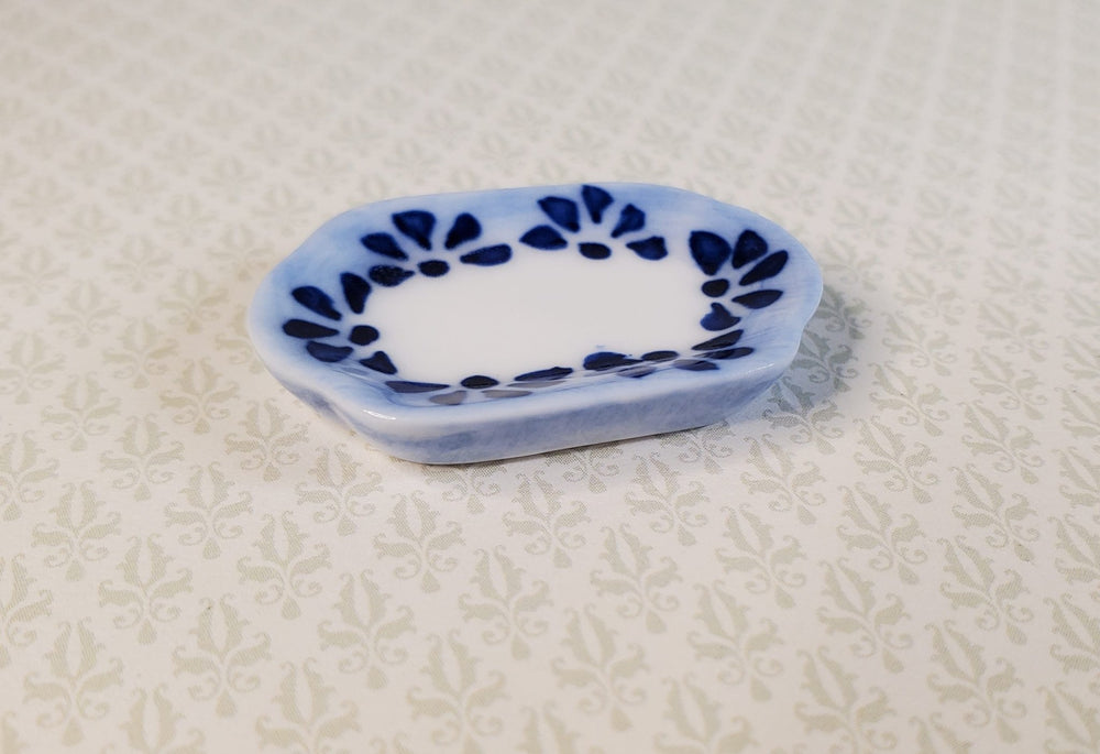 Dollhouse Small Blue Patterned Ceramic Platter 1:12 Scale Miniature - MiniatureCrush