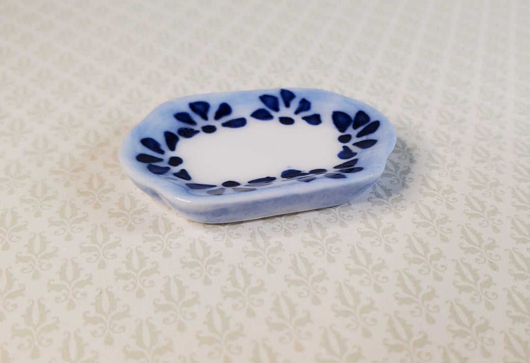 Dollhouse Small Blue Patterned Ceramic Platter 1:12 Scale Miniature - MiniatureCrush