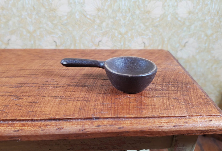 Dollhouse Small Brown Ceramic Soup Pot with Handle 1:12 Scale Miniature - MiniatureCrush