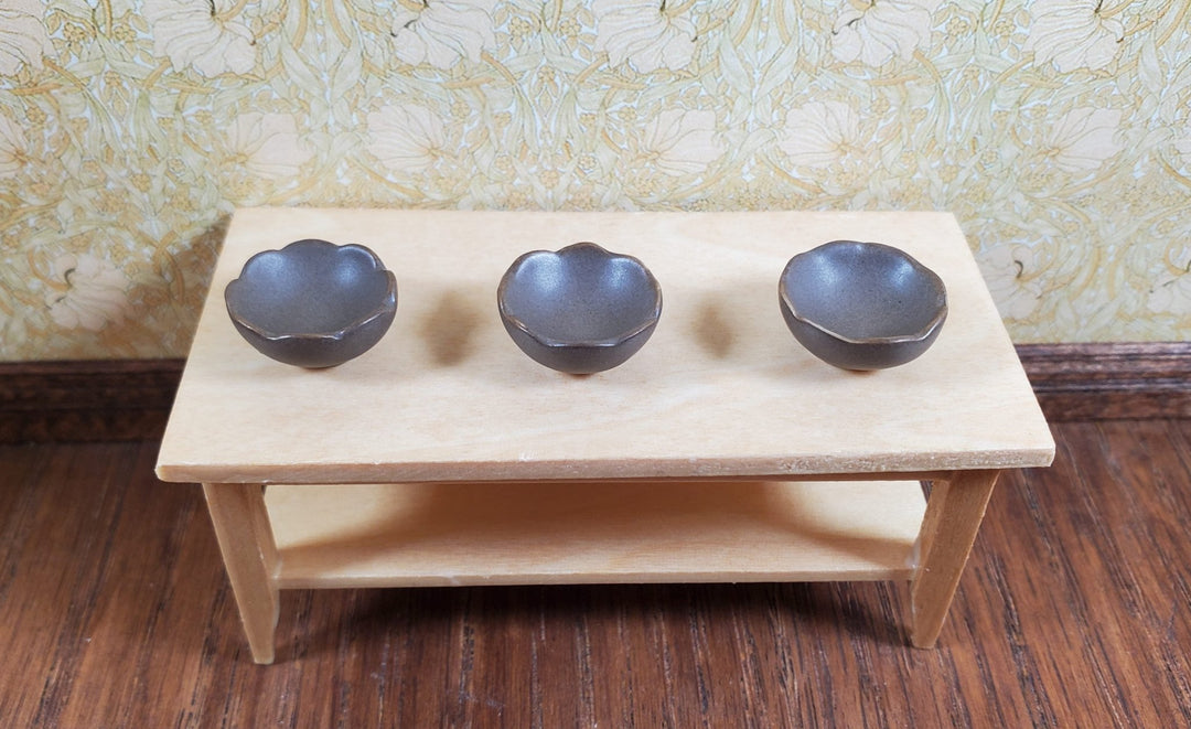 Dollhouse Small Brown Fluted Ceramic Bowls Set of 3 1:12 Scale Miniature - MiniatureCrush