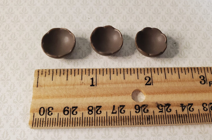 Dollhouse Small Brown Fluted Ceramic Bowls Set of 3 1:12 Scale Miniature - MiniatureCrush