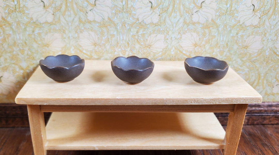Dollhouse Small Brown Fluted Ceramic Bowls Set of 3 1:12 Scale Miniature - MiniatureCrush