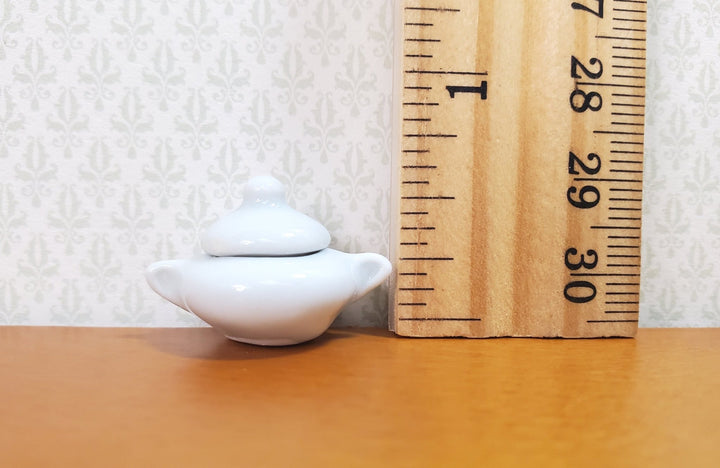 Dollhouse Small Ceramic Pot White with Handles and Lid 1:12 Scale Miniature Dish - MiniatureCrush