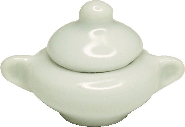 Dollhouse Small Ceramic Pot White with Handles and Lid 1:12 Scale Miniature Dish - MiniatureCrush