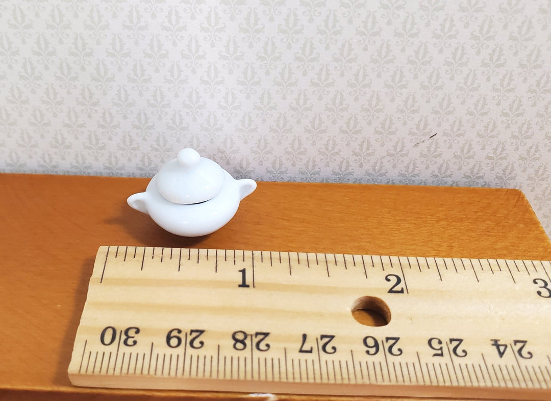 Dollhouse Small Ceramic Pot White with Handles and Lid 1:12 Scale Miniature Dish - MiniatureCrush