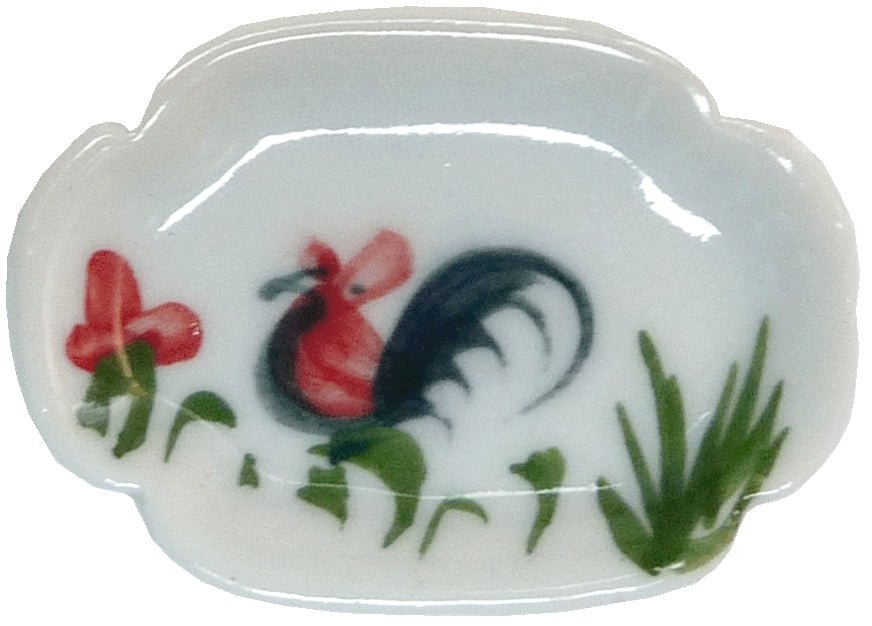 Dollhouse Small Ceramic Rooster Platter White 1:12 Scale Miniature Dish - MiniatureCrush