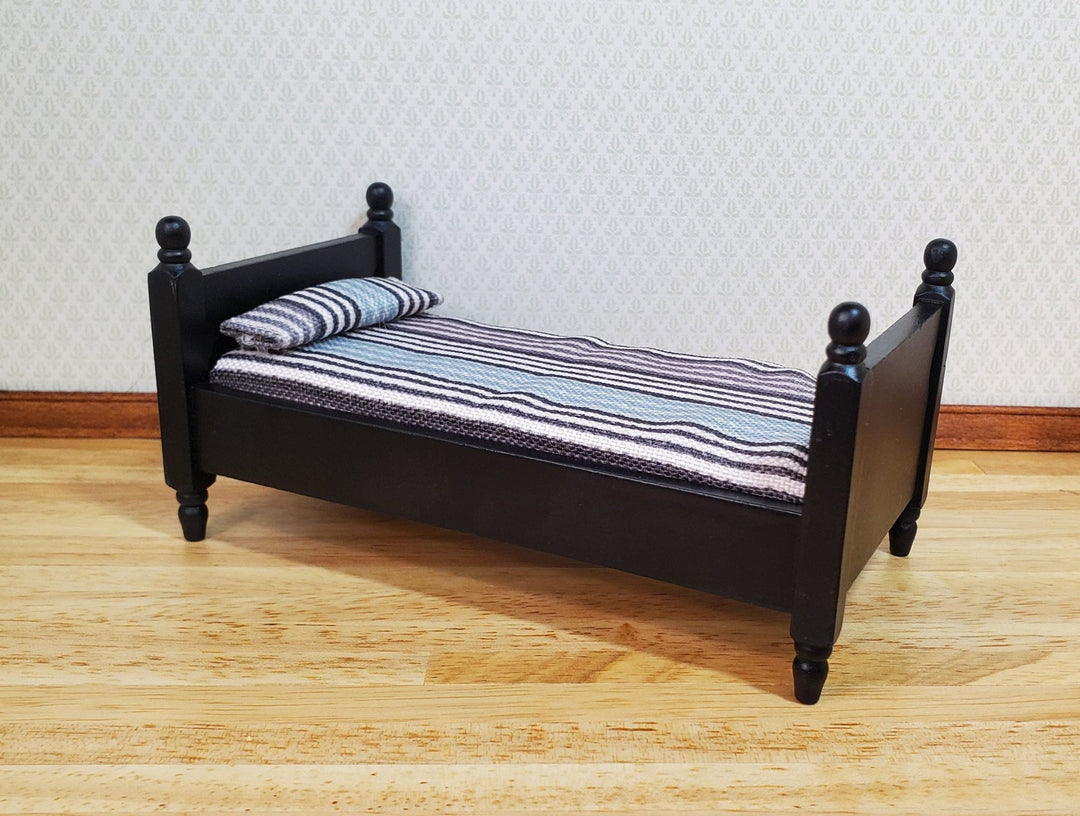 Dollhouse Small Child's Bed Black 1:12 Scale Miniature Furniture Wood - MiniatureCrush