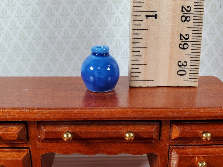 Dollhouse Small Dark Blue Round Ceramic Vase 1:12 Scale Miniature - MiniatureCrush