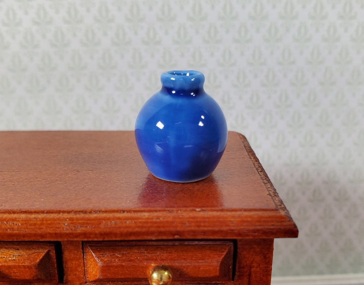 Dollhouse Small Dark Blue Round Ceramic Vase 1:12 Scale Miniature - MiniatureCrush