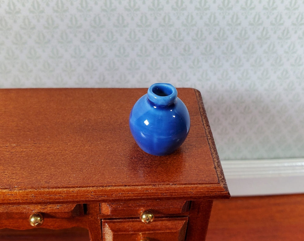 Dollhouse Small Dark Blue Round Ceramic Vase 1:12 Scale Miniature - MiniatureCrush