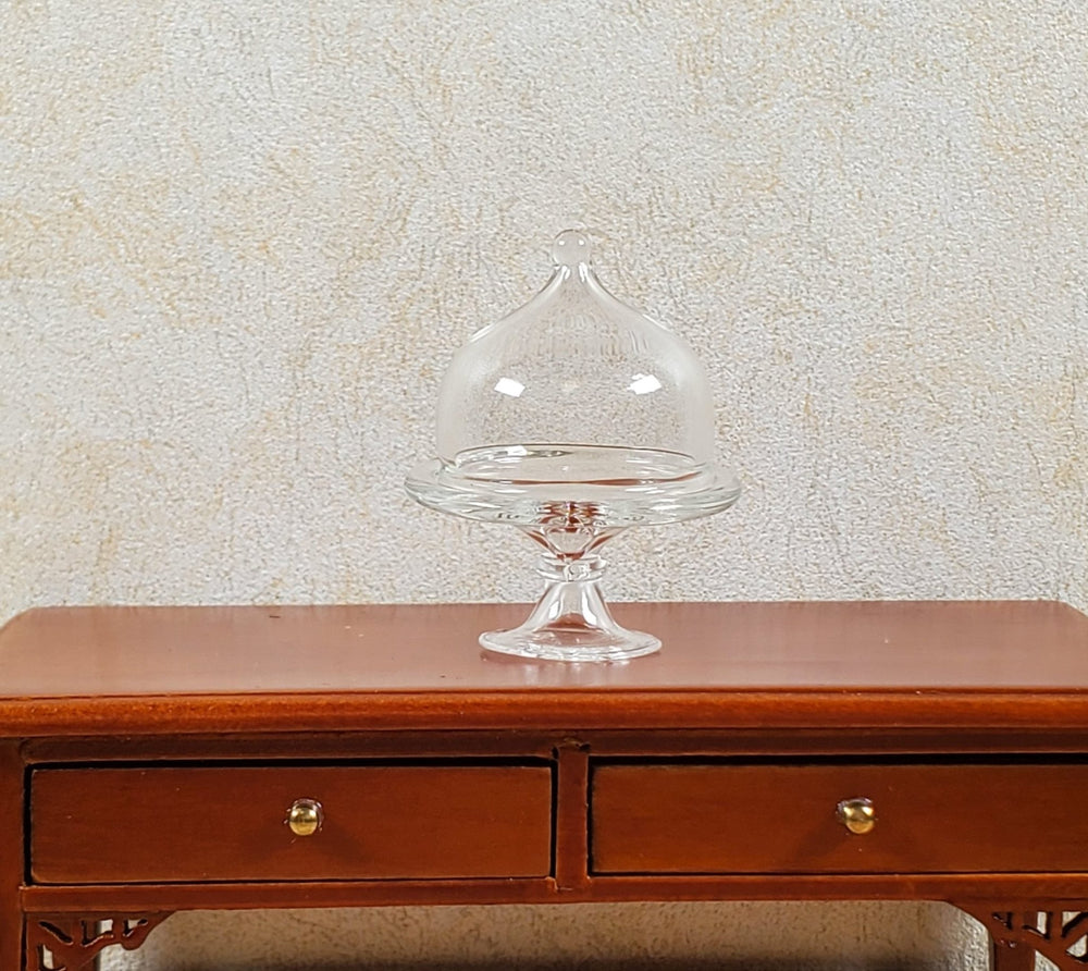 Dollhouse Small Domed Clear Glass Dessert Plate Pedestal 1:12 Scale Miniature - MiniatureCrush