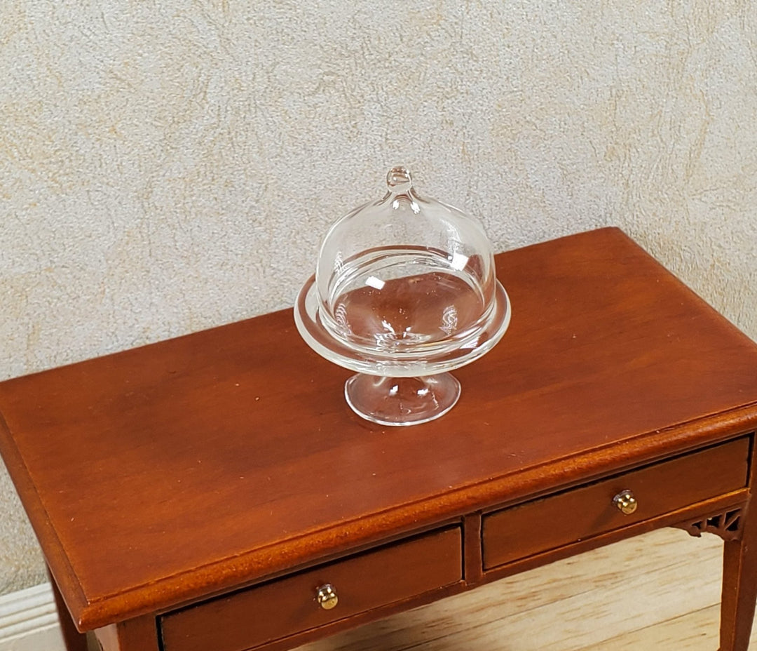Dollhouse Small Domed Clear Glass Dessert Plate Pedestal 1:12 Scale Miniature - MiniatureCrush