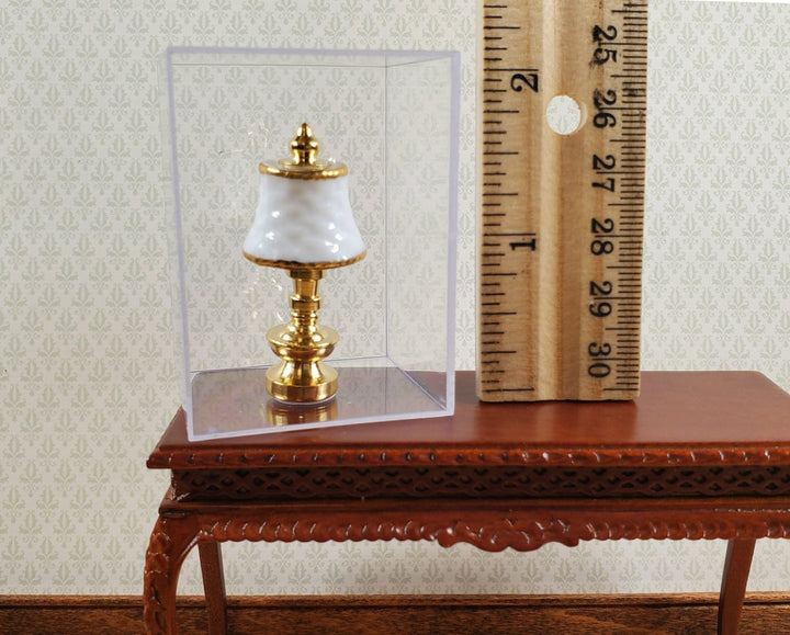 Dollhouse Small Lamp Non - Working White Gold Reutter Porcelain 1:12 Scale - MiniatureCrush