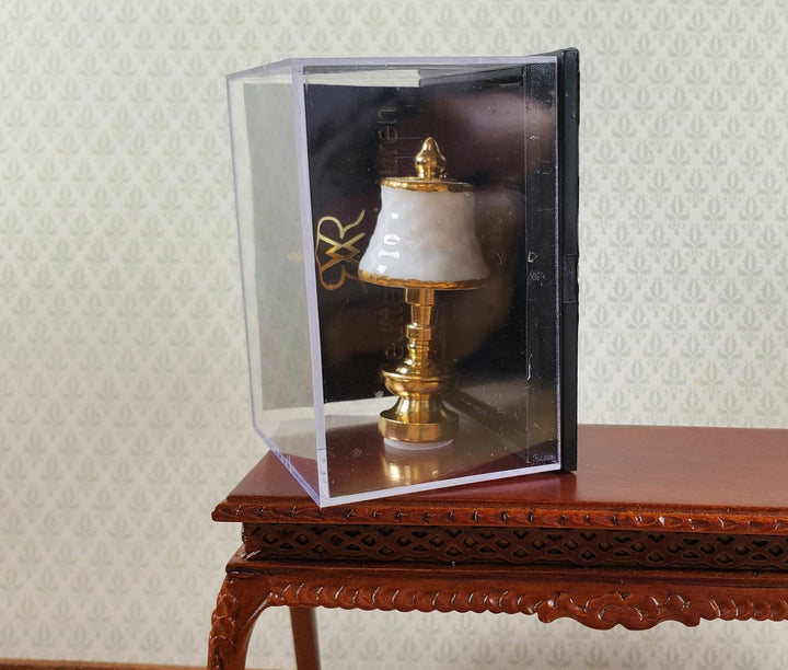 Dollhouse Small Lamp Non - Working White Gold Reutter Porcelain 1:12 Scale - MiniatureCrush