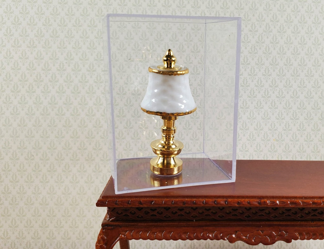 Dollhouse Small Lamp Non - Working White Gold Reutter Porcelain 1:12 Scale - MiniatureCrush