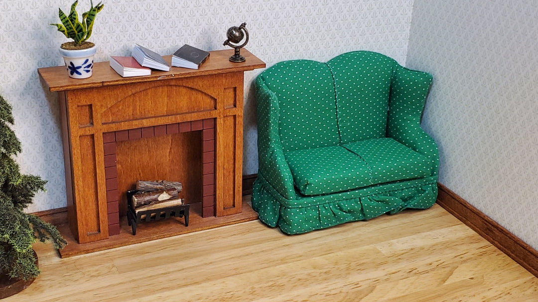 Dollhouse Small Loveseat Sofa Green & White 1:12 Scale Miniature Furniture - MiniatureCrush