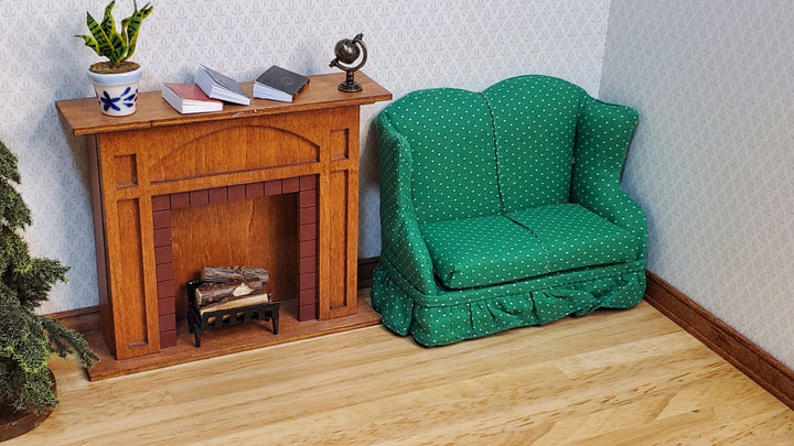 Dollhouse Small Loveseat Sofa Green & White 1:12 Scale Miniature Furniture - MiniatureCrush