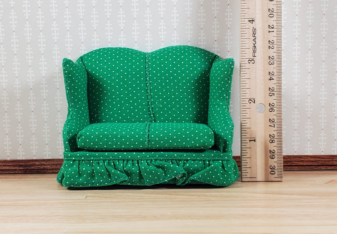 Dollhouse Small Loveseat Sofa Green & White 1:12 Scale Miniature Furniture - MiniatureCrush