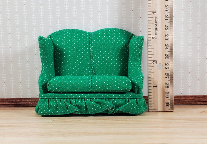Dollhouse Small Loveseat Sofa Green & White 1:12 Scale Miniature Furniture - MiniatureCrush
