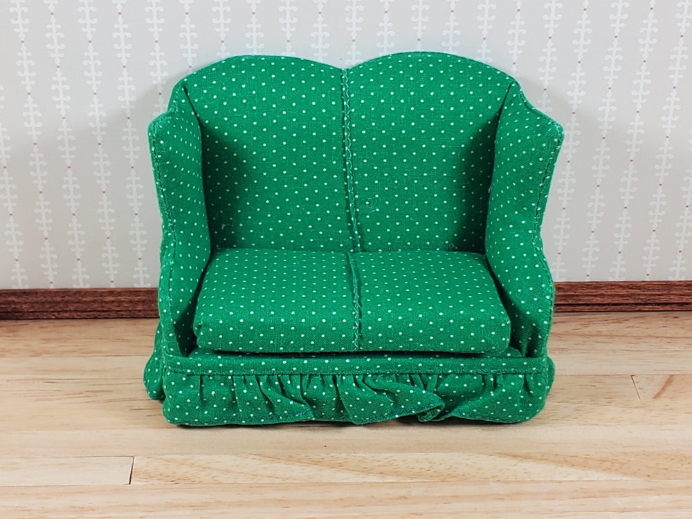 Dollhouse Small Loveseat Sofa Green & White 1:12 Scale Miniature Furniture - MiniatureCrush