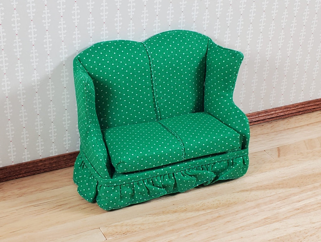 Dollhouse Small Loveseat Sofa Green & White 1:12 Scale Miniature Furniture - MiniatureCrush