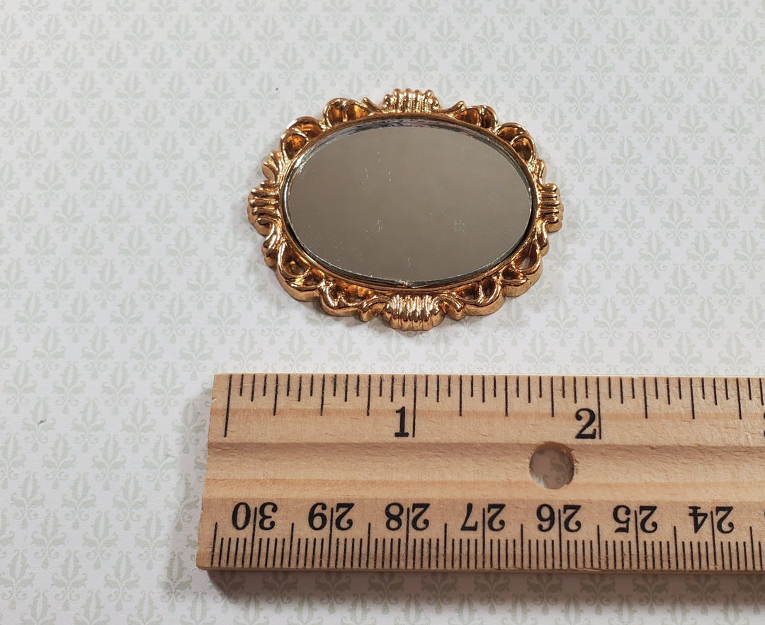 Dollhouse Small Oval Mirror with Fancy Gold Frame 1:12 Scale Miniature Accessory - MiniatureCrush