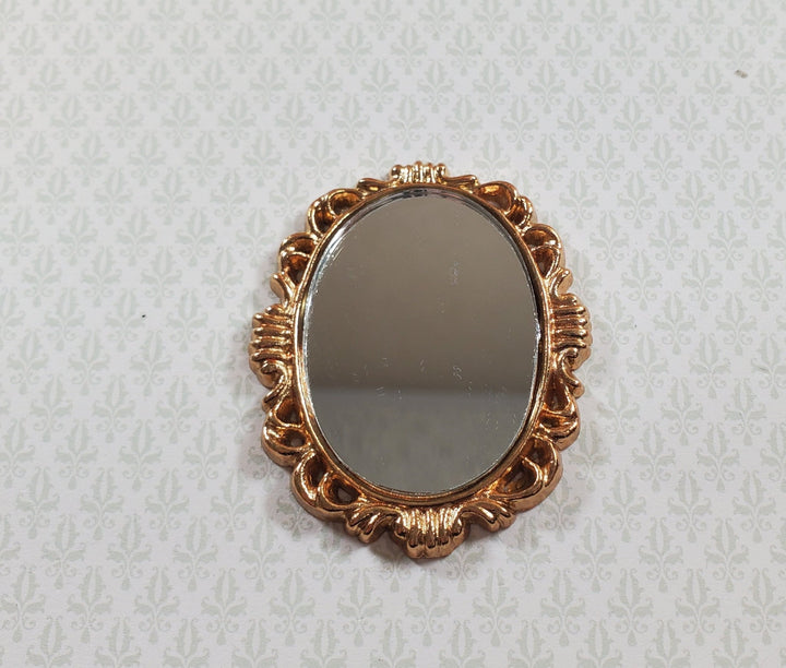 Dollhouse Small Oval Mirror with Fancy Gold Frame 1:12 Scale Miniature Accessory - MiniatureCrush